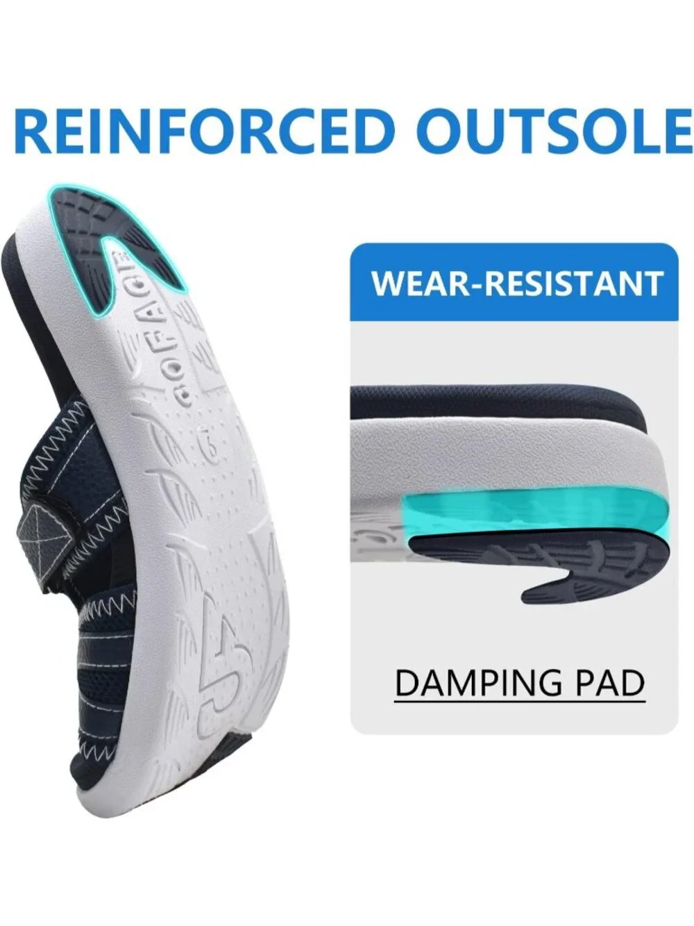 Men's Blue Sport Recovery Sandals Plantar Fasciitis Soft Cushion Lightweight